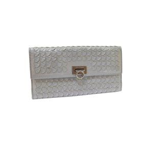 Vintage Salvatore Ferragamo Silver Leather Wallet Clutch Gancini NEW MSRP $640